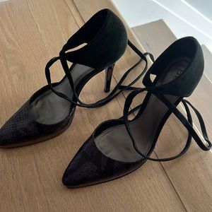 Bebe Snake Skin Tie Up Heels